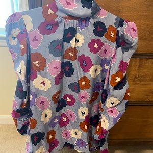 Kate Spade Women’s Light Blue Ruched Floral Long Sleeve Top Size S